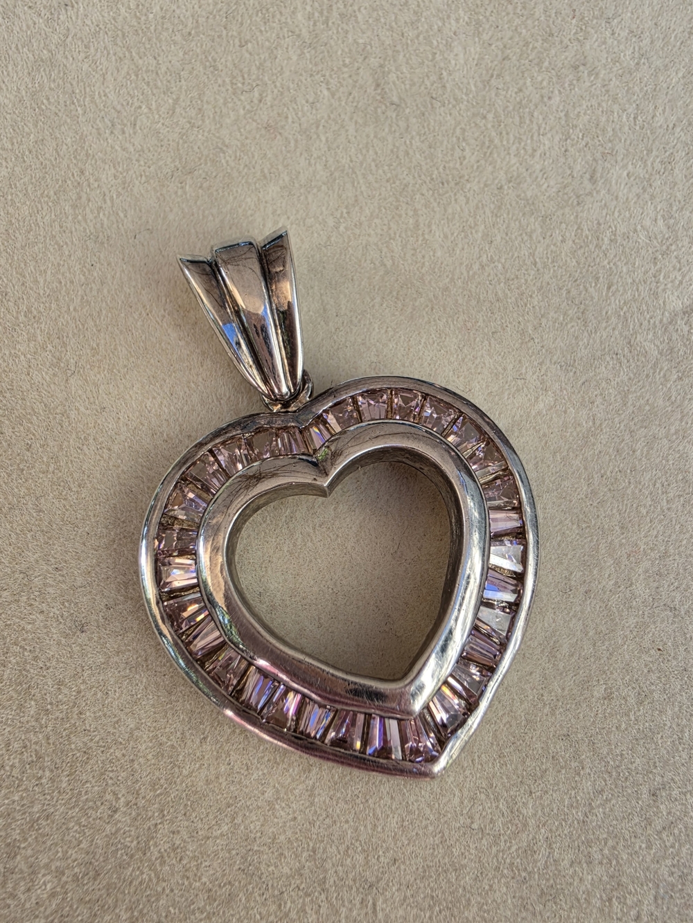 925 Pink Baguette Heart Pendant Necklace - Sterling Silver • 11.54 g